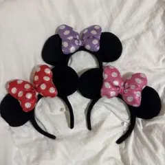 ディズニー　ミニー耳カチューシャ3点セット