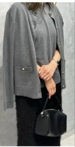 ミラオーウェン 金釦ポケットデザインニットカーディガン