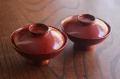 キズ有！時代朱漆に風情ある網目文の美しい一口椀2点（検輪島塗蒔絵椀懐石椀