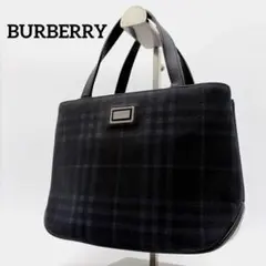 美品✨希少【バーバリー】ブラックネイビーチェック ミニハンドバッグ シルバーロゴ