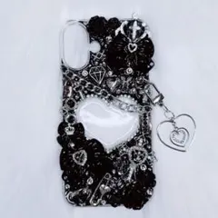 iPhone16plus デコ電 デコケース 黒 地雷系 ゴスロリ パンク