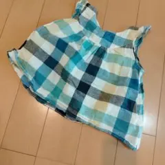 青系チェック柄フリルチュニック 110cm