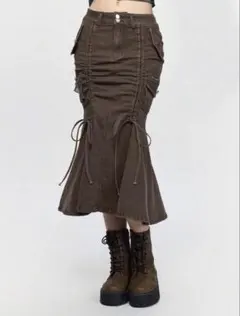 ROMWE Fairycore ブラウン マーメイドデニムロングスカート