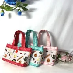 超ミニミニトートバッグ　パンとコーヒーと板チョコ柄　3点セット ハンドメイド