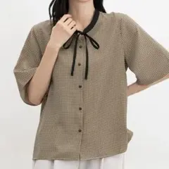 配色リボンブラウス　S