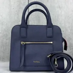 極美品 ポールスミス レザー トートバッグ ロゴ型押し サフィアーノ ネイビー