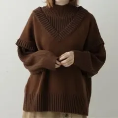 DOUBLENAME新品タグ付き レイヤード風ハイネックニットPO ブラウン