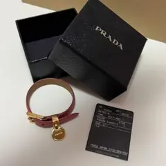PRADA サフィアーノ チャーム ブレスレット ピンク サイズL 牛革のサムネイル