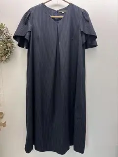 【美品】アデュートリステス　ネイビー ストライプ フレア袖 ワンピース