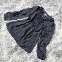 ヴェールダンス M フリル長袖ブラウス チュニック ドット柄 黒ブラック 通勤のサムネイル