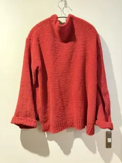 レッド タートルネック パイルニット 長袖