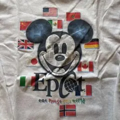 レア　90s Disney WDW エプコット ミッキー国旗 ロンT 白 M