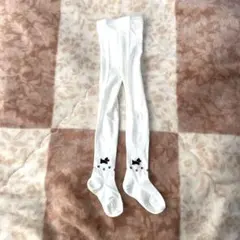 犬の刺繍付きホワイト子供用キッズタイツ105cm