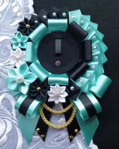 痛ロゼット　黒✕ミントグリーンの和風ロゼット　推しロゼット　推し活グッズ　緑担当