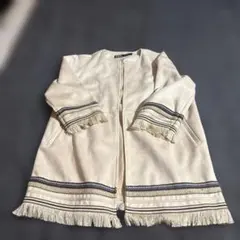 ZARA アイボリー フリンジ ノーカラージャケット XS