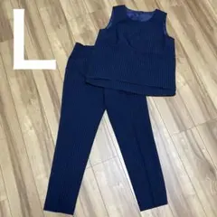 セットアップ パンツスーツ Ｌ　ノースリーブ ネイビー　値下げ　セール