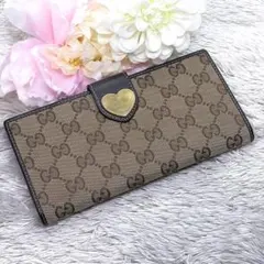美品 グッチ GGキャンバス ラブリーハート Wホック 長財布 ホワイト