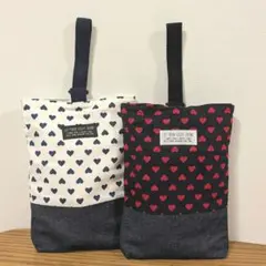 (バラ売り可)ハート柄 女の子　北欧　シューズケース 　上靴入れ　2点セット
