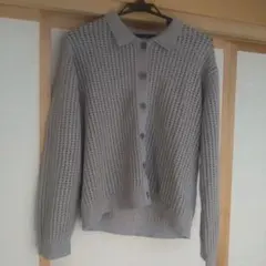 無印良品　透かし編みグレー長袖カーディガン