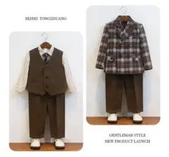 男の子 キッズ スーツ ジャケット フォーマル チェック柄 5点セット