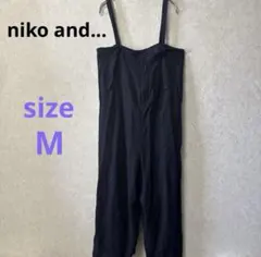 ニコアンド サロペットパンツ★黒 オールインワンリネン M 紐調節可能 春夏