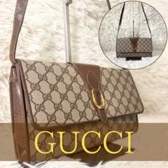 美品 レア オールドグッチ GG 総柄 レザー ショルダーバッグ ポシェット 金