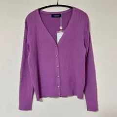 ジャスグリッティー　リブニット　カーディガン　羽織り　紫　ビジュー　新品✨