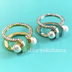 【再販】ハンドメイド　Wパールリング　スワロフスキー　ボリュームリング