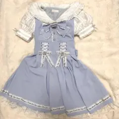 LIZLISA　メッセージチェックセーラーワンピース　ブルー