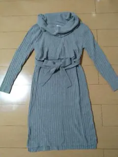 マタニティ　グレー　ニットワンピース　産前産後