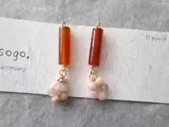 天然石ピアス☆レッドアゲート　マルチカラームーンストーン　ハンドメイド