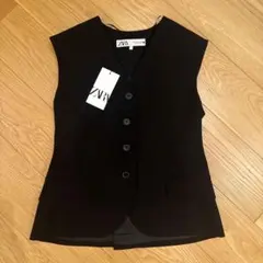 新品　ZARA ポケット付きベスト M ブラック