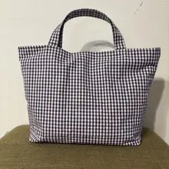 紫厚手ギンガムビックトート