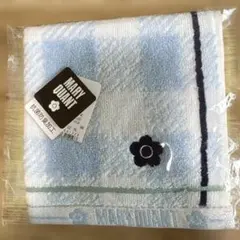 【新品タグ付】MARY QUANT チェック柄タオルハンカチ　青　ブルー