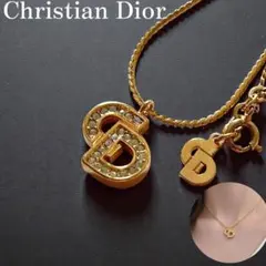 極美品✨ChristianDior ネックレス　ロゴ　ゴールド　ラインストーン