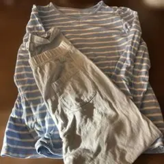 ユニクロ キッズ 長袖パジャマ 140cm 水色ストライプ