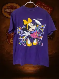 Disney ミニーマウス ビッグプリント Tシャツ パープル 花柄のサムネイル