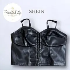 良品❤【シーイン】レザー風ショートビスチェ キャミトップ クロップド 肌見せ
