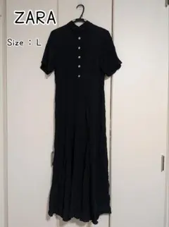 ★週末SALE★【タグ付】ZARA シャツロングワンピース 半袖 ブラック