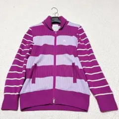 美品【adidas GOLF】ニットパーカー (M) 紫 ボーダー 秋冬ゴルフ