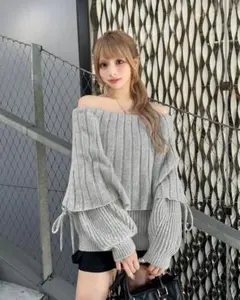 cherimi オフショルローゲージニットトップス グレー