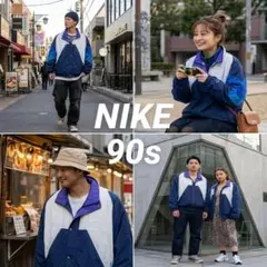 90's NIKE ナイキ ジップアップ ナイロンジャケット 白紺 S 白タグのサムネイル