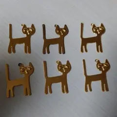 猫型ゴールド金属パーツ6個セット