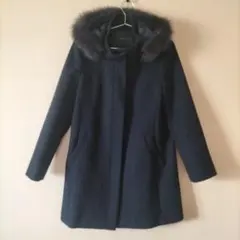 ネイビー ファー付 フード 2WAY ロングコート