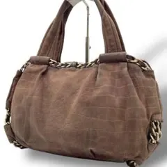 フルラ ハンドバッグ ミニボストン ヌバック スエード クロコ型押し チェーン