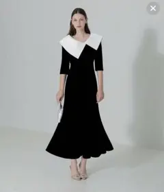 あゆ様専用　配色アシンメトリービッグカラーベロアマーメイドシルエットドレス