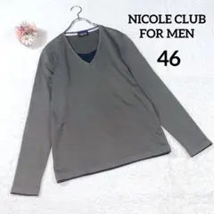 【ニコルクラブフォーメン】長袖カットソー レイヤード風 (46) カーキ 黒