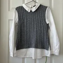 Heather グレー ケーブルニット セーター 重ね着風シャツカットソー