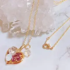 スワロフスキービジューハートネックレス レインボークォーツ 浄化 ゴールドカラー