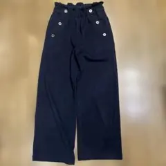 GU ネイビー ボタン付きウエストゴム ロングパンツ